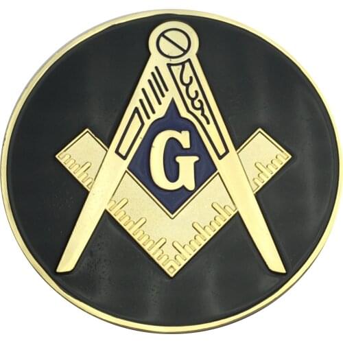 3" Masonic Car Emblem Gold Plated Aluminum Black Compass And Square G Auto Truck Motorcycle Decal Sticker Badge