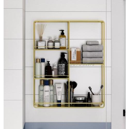 Nordic Toilet Bathroom Wall Shelf Free Punching Vanity Multi-layer Cosmetic Perfume Storage Rack Wall Hanging