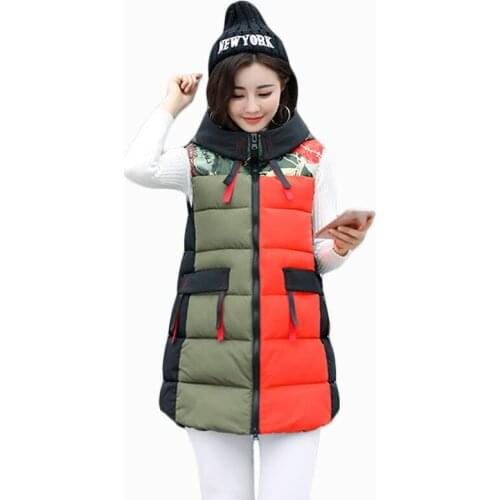 2019 new arrival women autumn winter jacket vest mid-length hooded warm ladies parka cotton wadding female slim waistcoat ZL703