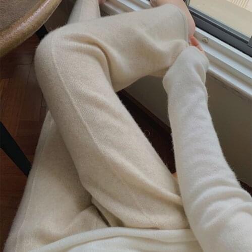 2021 Fall/Winter Ladies Pants Casual Pure Color 100% Wool Pants Womens Pants High Waist New Fashion Wide Leg Pants hot