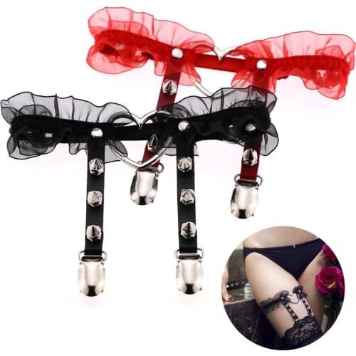 1PC Women Sexy Lace Leg Ring Garter Belt Tight Suspenders Lingerie Harajuku Elasticity PU Heart Leather Harness Punk Garters