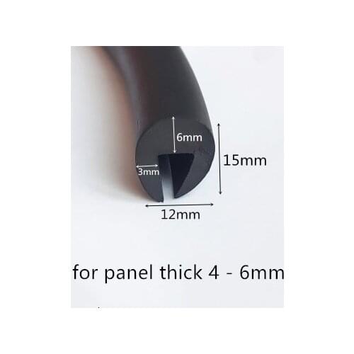 Rubber Sealing U Strip 15x12x15mm for 4 - 6mm thick Glass Metal Car Wood Panel Board Edge Encloser Shield Black