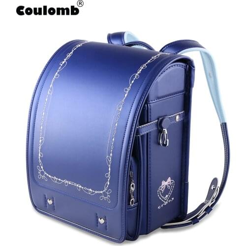 Coulomb Japanese Backpack Children рюкзак Girls Orthopedic Wreath Flower Embroidery Backpacks School Students Bookbags Randoseru