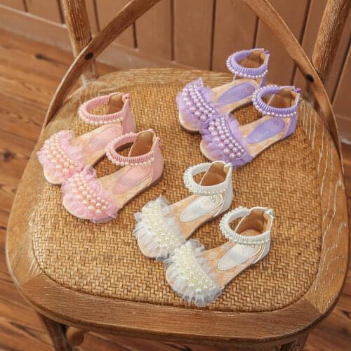Girls Sandals Summer New Pearl Flower Childrens Princess Shoes 1-3 Years Old 9 Baby Sandals Little Girls Dance Shoes
