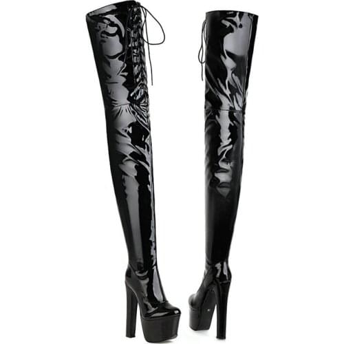 Fashion Over The Knee Boots Women Platform Pu Leather Boots Sexy Extreme High Heels Boots Party Black Red Shoes Woman Size 46