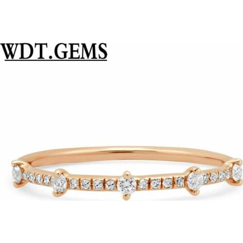 0.16 CT 10K Rose Gold Natural Round Diamond Thin Dainty Minimalist Band Ring