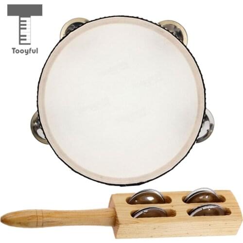 Tooyful 1 Set Handbell Cymbal + Tambourine Hand Percussion Musical Instrument Toys for Kids Baby Toddler Rattle Toys Gift