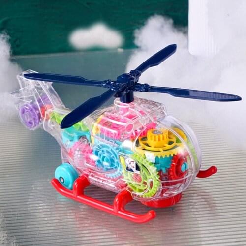 Universal Transparent Gear Helicopter Toy Model Sounding Rotating Lighting Music Learning Hand-eye Coordination for Child
