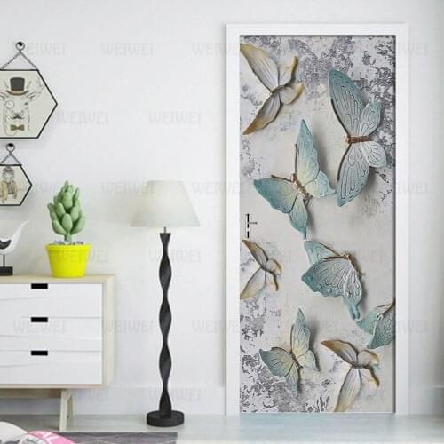 Vintage Butterfly Door Sticker Mural PVC Self-adhesive 3D For Living Room Bedroom Door Decor Decal Poster