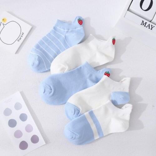 Yishine 10 Pairs Japanese Fashion Sweet Strawberry Pattern kawaii Blue Stripes Women Cute Socks for Girls носки