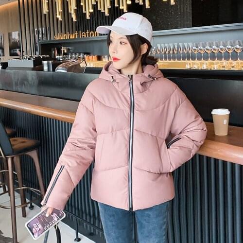 Autumn Winter Womens Cotton Padded Parka Korean Style Fashion Female Short Hooded Jacket PU Waterproof Thick Warm Zipper Coats