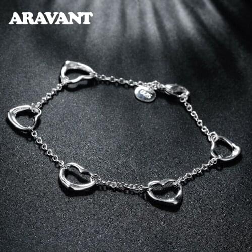 925 Silver Heart Charm Bracelet&Bangle For Women Silver Jewelry Gift