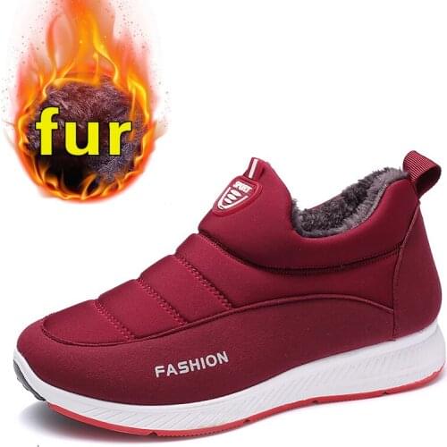 Snow Boots Women Shoes Warm Plush Fur Ankle Boots Winter Female Slip On Flat Casual Shoes Waterproof Women Sneakers