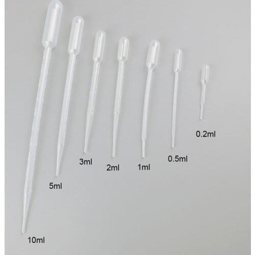 100 x 0.2ml 0.5ml 1ml 2ml 3ml 5ml 10ml Plastic Pipette Disposable Safe Scale Straw for Essential oil Medical Sampling Tube