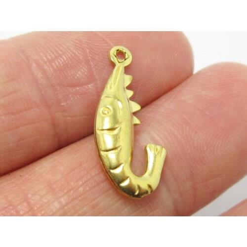Brass findings raw brass shrimp charms 20x9x3mm hollow solid Raw brass pendant -12pcs R1351