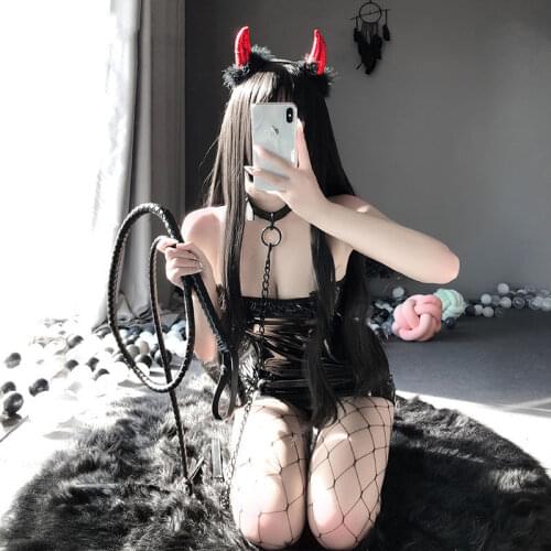 2021 Sexy Lingerie Hollow Sling Tube Top Tight Hip Double-Sided Zipper Patent Leather Halter Nightclub Handsome Cool Uniform Set