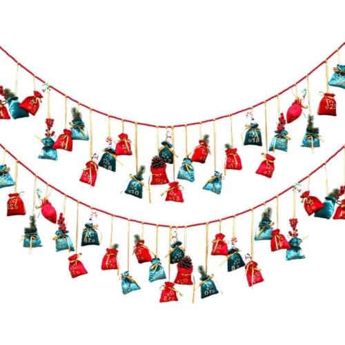 24 Days Countdown Christmas Advent Calendar Ornament Candy Bags Hanging Decor