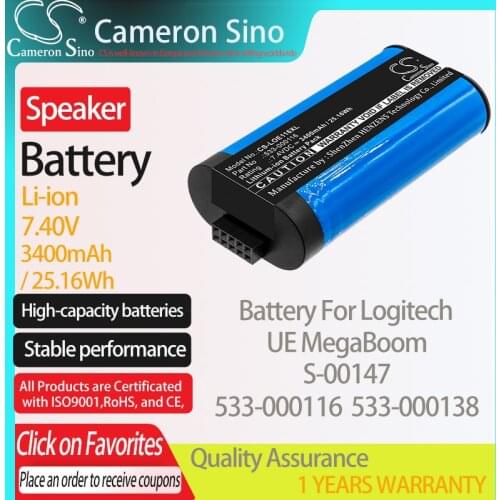 CameronSino Battery for Logitech UE MegaBoom S-00147 fits Logitech 533-000116 533-000138 Speaker Battery 3400mAh 7.40V Li-ion