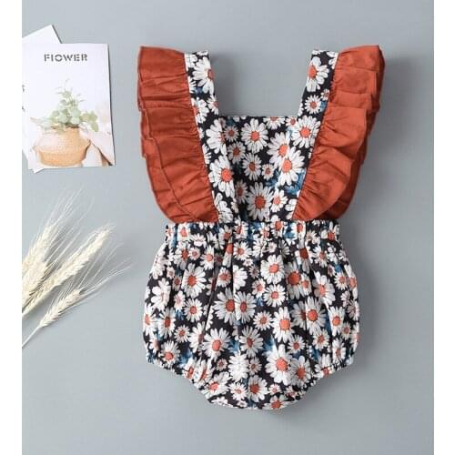 2020 baby one-piece baby girl summer dress thin chrysanthemum hit color flying sleeve one-piece romper