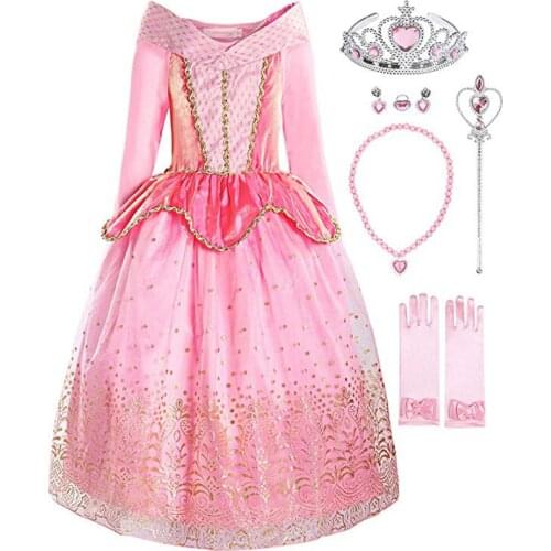 Wonder Garden New Little Kids Evening dress Girls Princess Dress up Aurora Pink Dress Halloween Christmas Costume