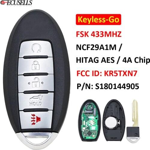 Keyless-Go Remote Car Key FSK 433Mhz NCF29A1M / HITAG AES / 4A Chip FCC ID: KR5TXN7 / S180144905 For Nissan Murano Pathfinder