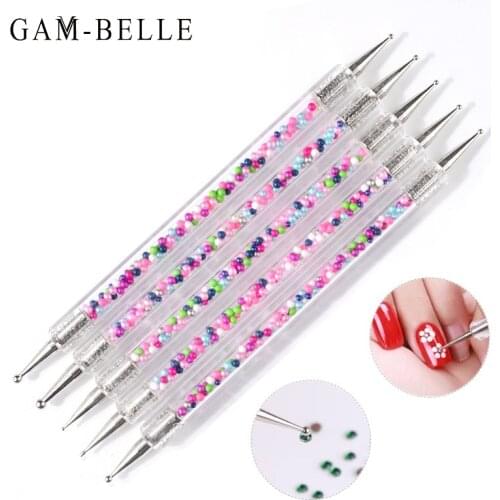 GAM-BELLE 5Pcs/Set UV Gel Painting Nail Art Dotting Pen Acrylic Caviar Handle 2 Way Brush Salon Decoration Manicure Tools Kit