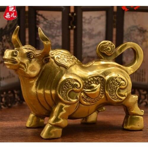 FengShui Chinese Pure Brass Copper Year Zodiac Wealth Animals Bull Ox Statue 1
