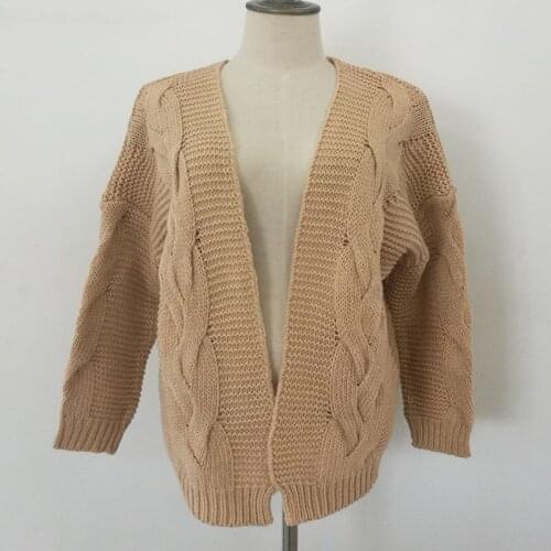 Classic Womens Knitted Sweater Cable Thick Needle Knitted Female Jacket Fashion Casual Long-sleeved Twist Student Sweater