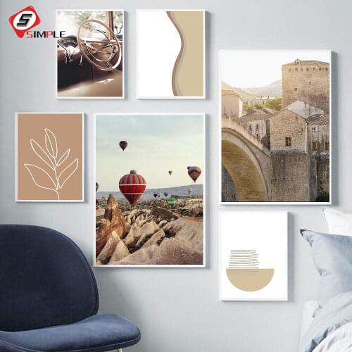 Nude Collection Hot Air Balloon Print Mostar Plant Landscape Poster Living Room Wall Art Canvas Painting Bohemia Wall Picture