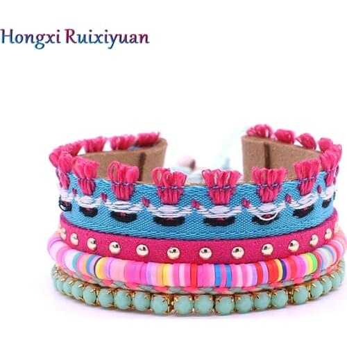 Leather Bracelet Bohemian Style Beaded Chain Lace Bracelet Fashion Activity Knot Handmade Shell Bracelet jewelry Gift