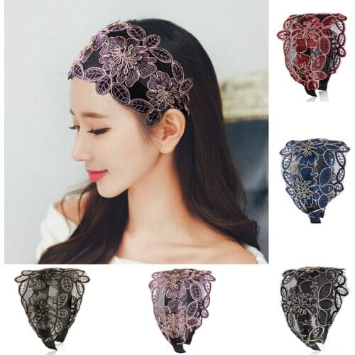 Lace Embroidery Leaf Flower Hairband Women Girl Non-slip Hair Head Hoop Bands Accessories Mesh Yarn Thin Headband Headwear