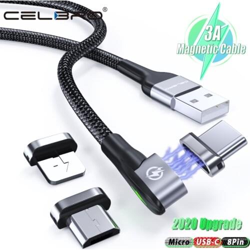 90 Degree Magnetic Cable Micro USB Type C Fast Charging Cable for Xiaomi Samsung Tablet Magnet Charge Cable Magnetico Cabo 1m/2m