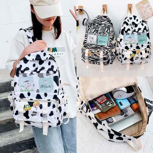 Kawaii Cow Pattern Nylon Women Backpack Large Capacity Laptop School Backpack Fashion Students School Bags