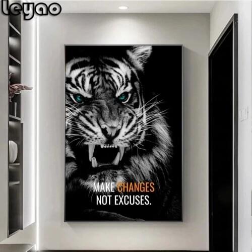 Animals Motivation Poster 5D Diy Diamond Painting Tiger Dog Inspiration Pictures For Office Home Decor Diamond Embroidery