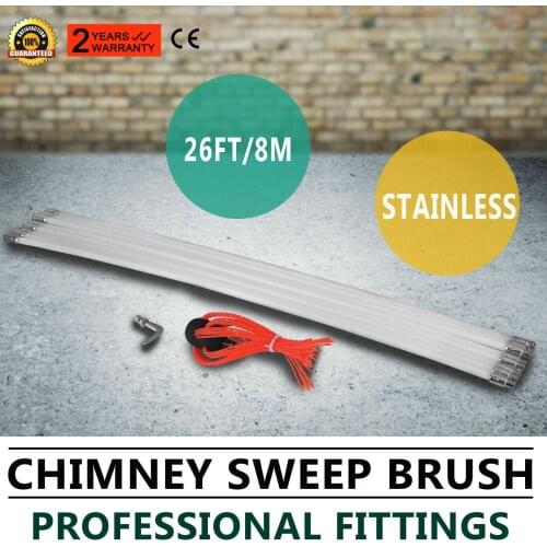 8M Drill Powered Chimney Cleaning Kit Fireplace Flu Brush Sweeping Tube Rotary