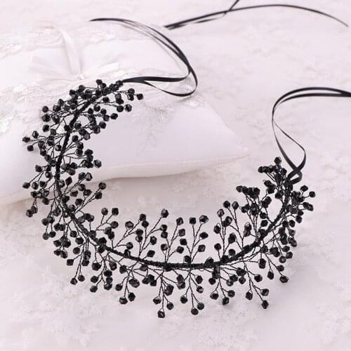New Arrival Long Black Color Crystal Headbands Wedding Hair Accessories Handmade Bridal Women Hair Jewelry Ornament