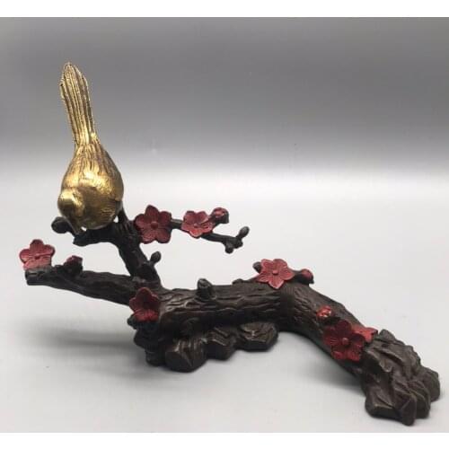 Pure copper gilt penholder, Magpie on plum shoot Exquisite arts and crafts decoration, gifts