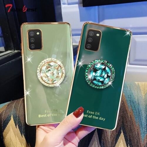 360 Diamond Finger Ring Plating Silicone Phone Case For Samsung Galaxy A02S A02 A 02S Coque Soft TPU Cover