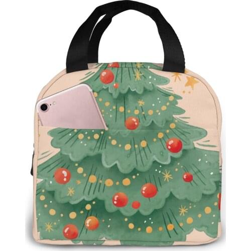 Lunch Bag Watercolor Christmas Tree Thermal Insulated Lunch Box Tote Cooler Bag Bento Pouch Lunch Container Food Storage Bag