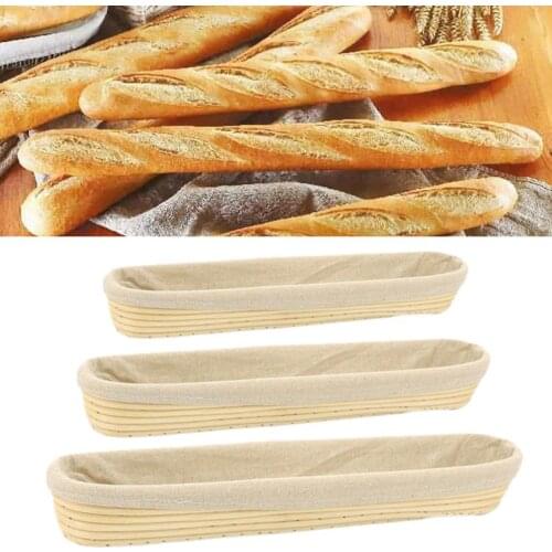 Baguette Shape Fermentation Rattan Basket Country Bread Baguette French Bread Dough Proofing Rattan Baskets with Cloth Cover