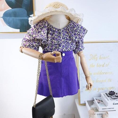 Spring Summer Girls Clothing Sets Fashion Floral Chiffon Top + Package Skirt Two-Piece Suit For Children Easter Costume 3-8 Year