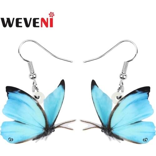 WEVENI Acrylic Blue Morphidae Butterfly Earrings Print Insect Animal Dangle Drop Jewelry For Women Girls Kids Charm Party Gift