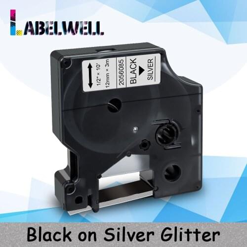 Labelwell 2056085 12mm label Compatible for Dymo D1 2056085 label tpae Black on Silver Glitter for Dymo 280 160 210D Label Maker