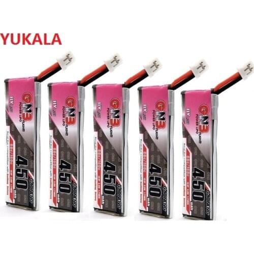 YUKALA 2pcs-5pcs GAONENG 3.8-4.35V 450mAh 1S 80C HV Battery PH2.0 Plug /White Plug Connector For E010 M80S Tiny7 RC Models