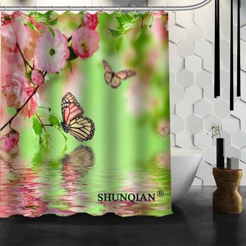 Custom Flower And Butterfly Shower Curtain 12 Hooks For The Bathroom High Quality Polyester Fabric Bath Curtain 3D Printing