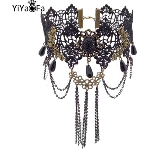 YiYaoFa Choker Necklace for Women Gothic Party Jewelry Necklace Lace Pendant Necklace False Collar Statement Necklace GN-11