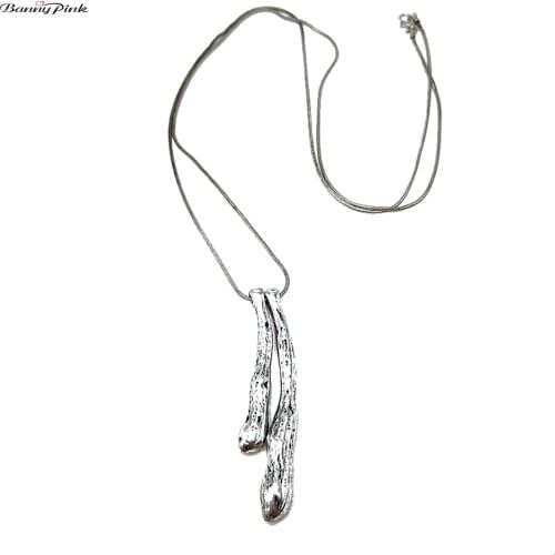 Banny Pink Vintage Double Branch Pendant Necklace For Women Ethnic Long Snake Chain Necklace Retro Dangle Sweater Chain Necklace