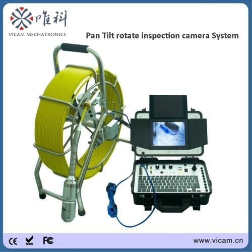 Rigid sewer camera pan tilt rotative camera head 60 meters 7mm fiberglass cable video plumbing inspection camera for sale