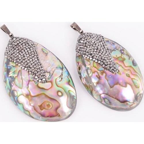 1pc Suspension Necklace Pendant New Zealand Natural Abalone Shell Charm Rhinestone Beads DIY Making Jewelry Findings D379