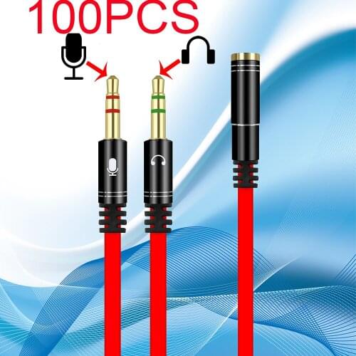 100PCS Audio 3.5mm Female to 2 Male Jack 3.5 Mic Y Splitter Headset to PC Adapter Aux Cable